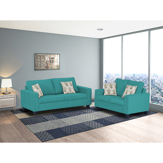Adorn India Camden 3+2 5 Seater Sofa Set (Aqua Blue) (3 Year Warranty)