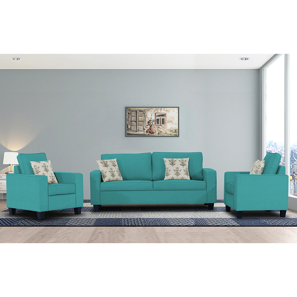 Adorn India Camden 3+1+1 5 Seater Sofa Set (Aqua Blue) (3 Year Warranty)