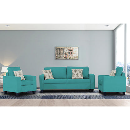Adorn India Camden 3+1+1 5 Seater Sofa Set (Aqua Blue) (3 Year Warranty)