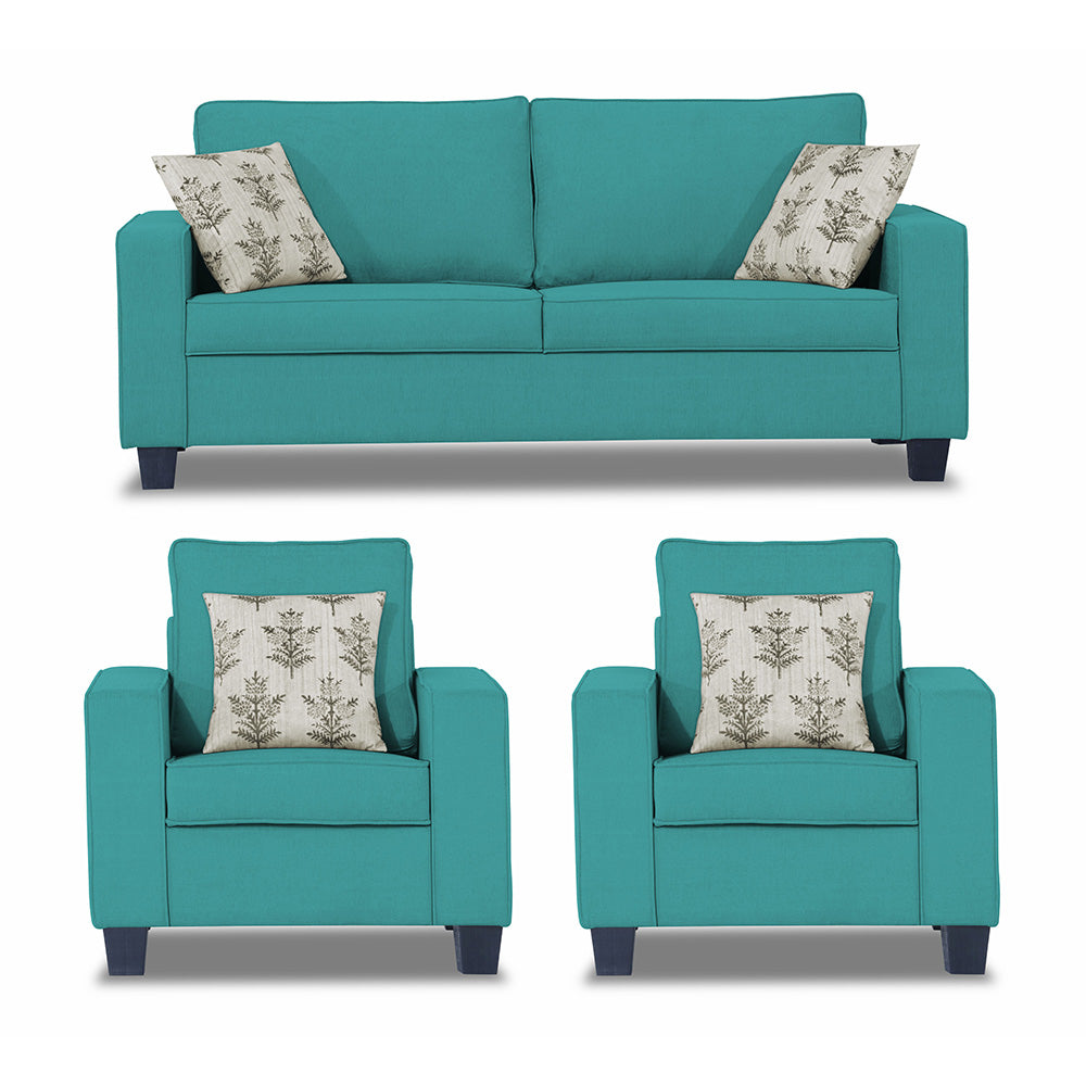Adorn India Camden 3+1+1 5 Seater Sofa Set (Aqua Blue) (3 Year Warranty)