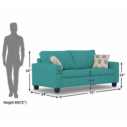 Adorn India Camden 3 Seater Sofa (Aqua Blue) (3 Year Warranty)