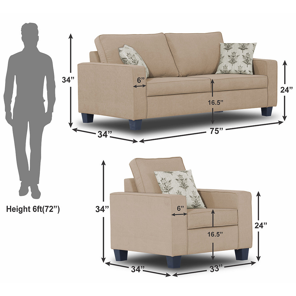 Adorn India Camden 3+1+1 5 Seater Sofa Set (Beige) (3 Year Warranty)