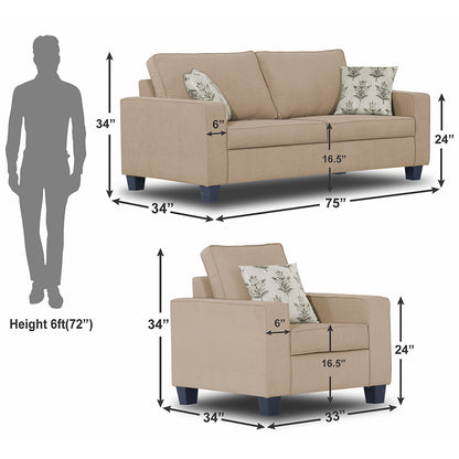 Adorn India Camden 3+1+1 5 Seater Sofa Set (Beige) (3 Year Warranty)