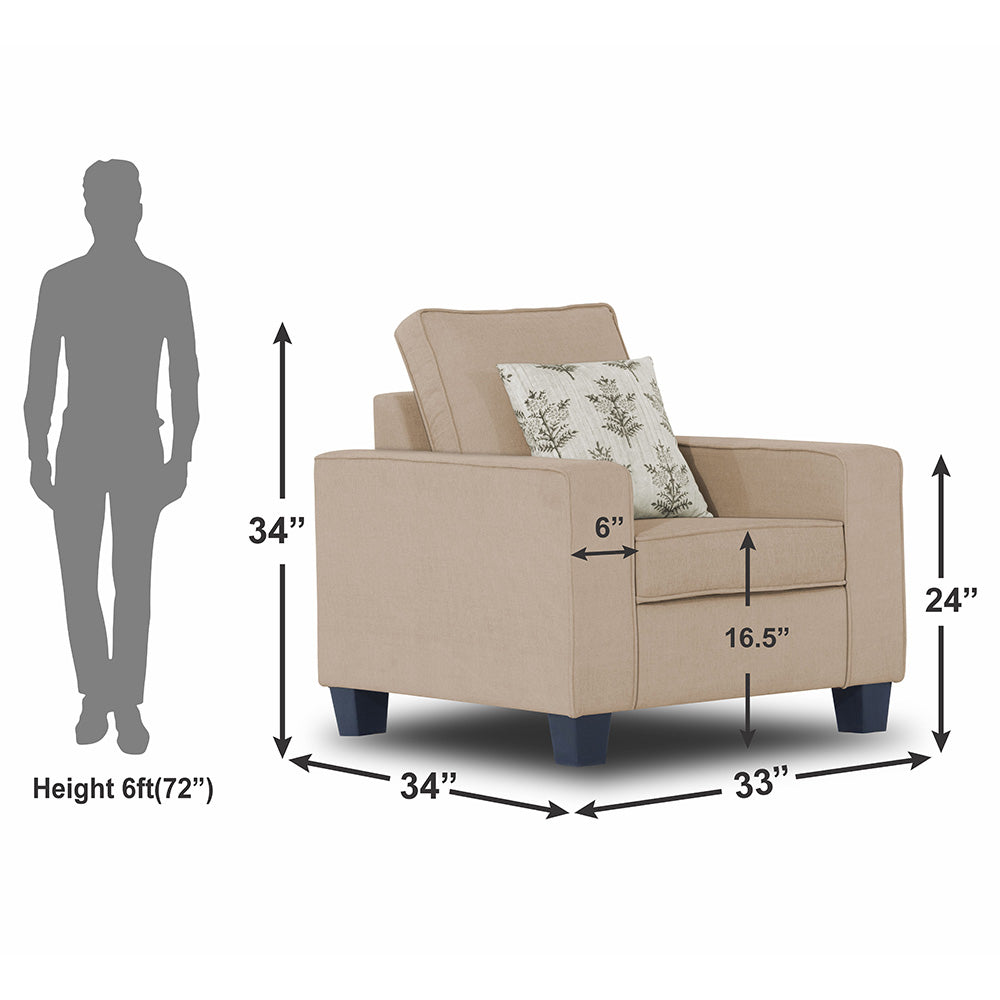 Adorn India Camden 1 Seater Sofa (Beige) (3 Year Warranty)