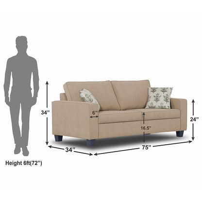 Adorn India Camden 3 Seater Sofa (Beige) (3 Year Warranty)
