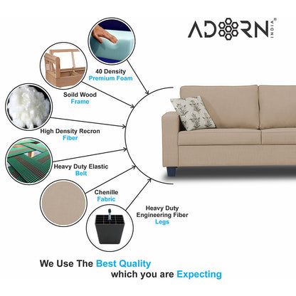 Adorn India Camden 3 Seater Sofa (Beige) (3 Year Warranty)