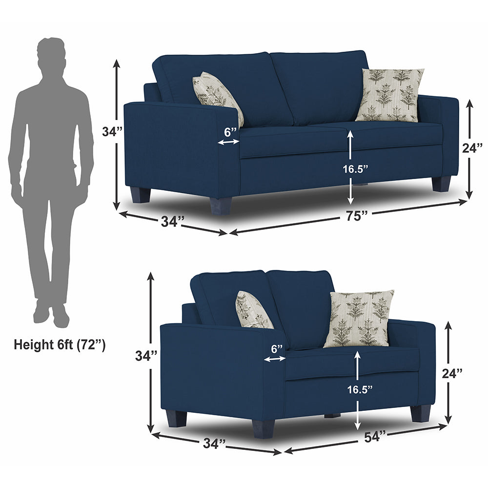 Adorn India Camden 3+2 5 Seater Sofa Set (Blue) (3 Year Warranty)