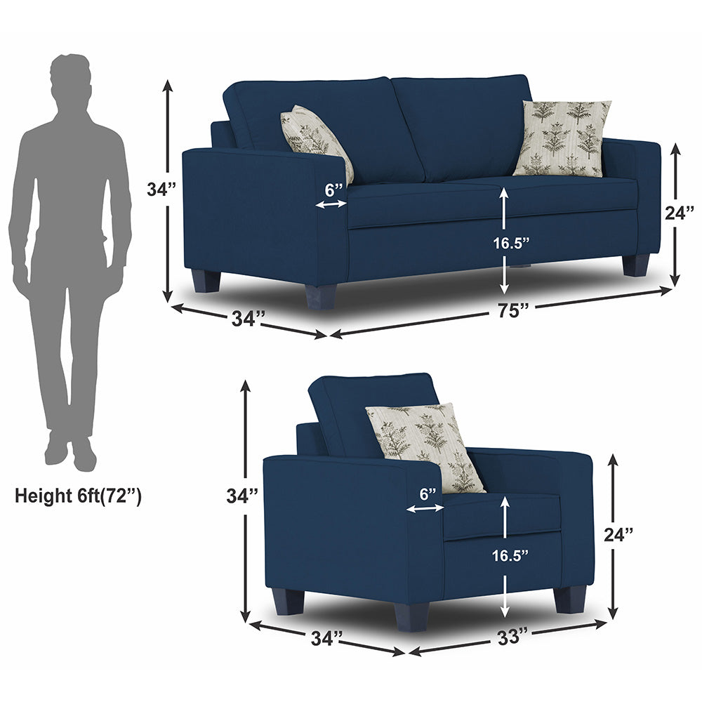 Adorn India Camden 5 Seater 3-1-1 Sofa Set (Blue) (3 Year Warranty)