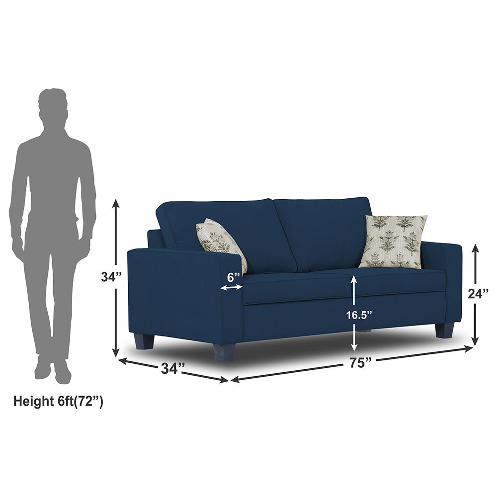 Adorn India Camden 3 Seater Sofa (Blue) (3 Year Warranty)