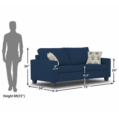 Adorn India Camden 3 Seater Sofa (Blue) (3 Year Warranty)