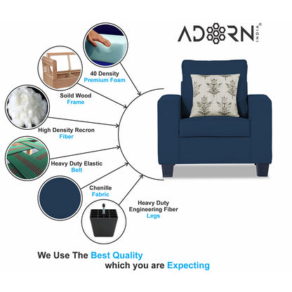 Adorn India Camden 1 Seater Sofa (Blue) (3 Year Warranty)