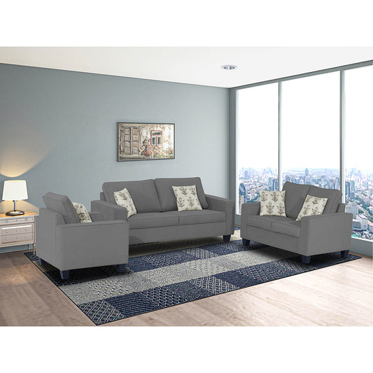 Adorn India Camden 3+2+1 6 Seater Sofa Set (Grey) (3 Year Warranty)
