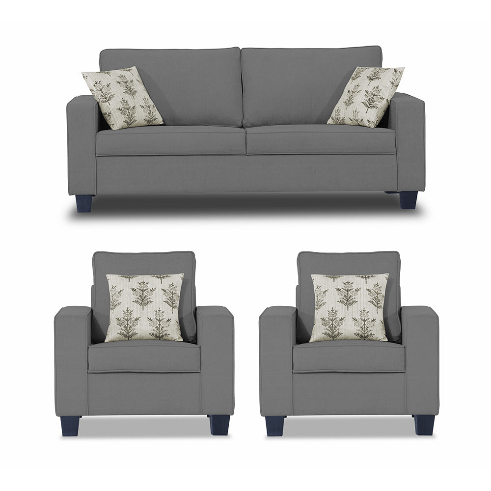 Adorn India Camden 3+1+1 5 Seater Sofa Set (Grey) (3 Year Warranty)