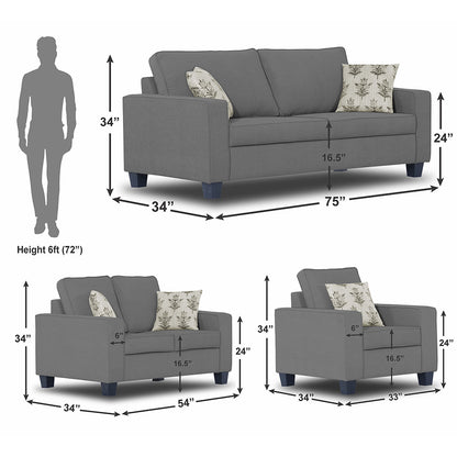 Adorn India Camden 3+2+1 6 Seater Sofa Set (Grey) (3 Year Warranty)