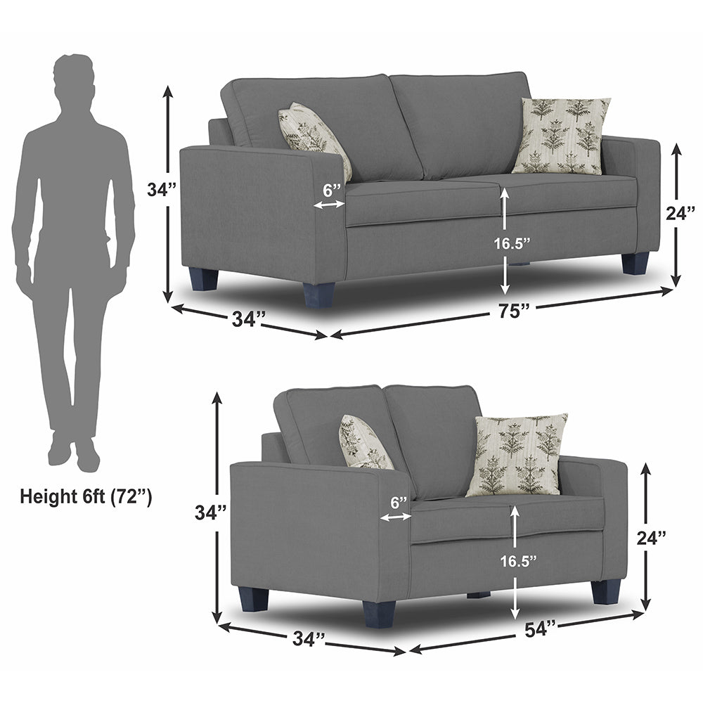 Adorn India Camden 3+2 5 Seater Sofa Set (Grey) (3 Year Warranty)