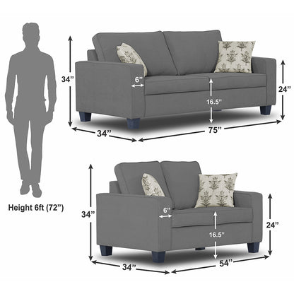 Adorn India Camden 3+2 5 Seater Sofa Set (Grey) (3 Year Warranty)