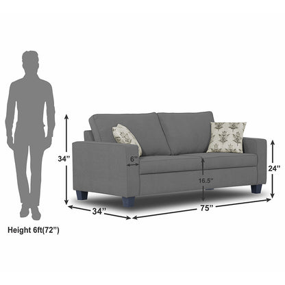 Adorn India Camden 3 Seater Sofa (Grey) (3 Year Warranty)