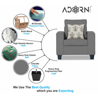 Adorn India Camden 1 Seater Sofa (Grey) (3 Year Warranty)