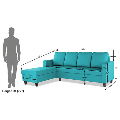 Adorn India Chandler Plain L Shape 6 Seater Sofa Set Lhs (Aqua Blue) (3 Year Warranty)
