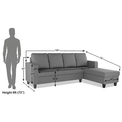Adorn India Chandler Plain L Shape 6 Seater Sofa Set RHS (Grey) (3 Year Warranty)