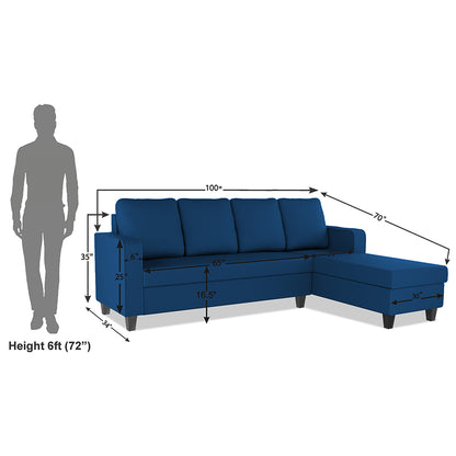 Adorn India Chandler Plain L Shape 6 Seater Sofa Set RHS (Blue) (3 Year Warranty)