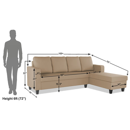 Adorn India Chandler Plain L Shape 6 Seater Sofa Set RHS (Beige) (3 Year Warranty)