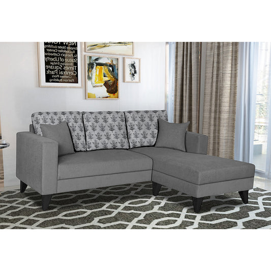 Adorn India Parker Leaf L Shape 4 Seater Sofa Set (Right Hand Side) (Grey) Martin Plus (3 Year Warranty)