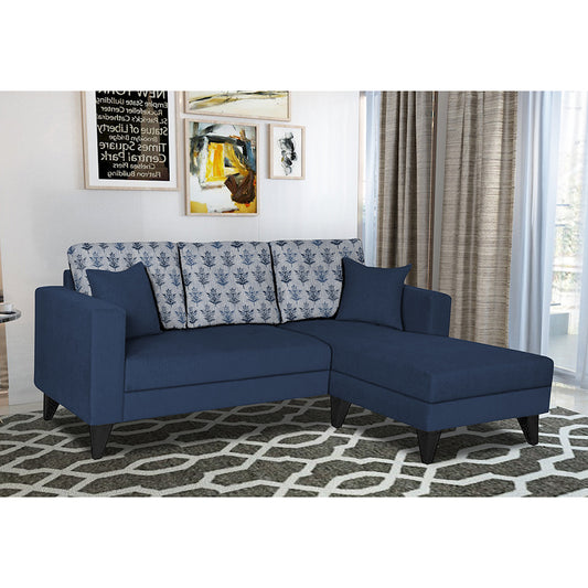 Adorn India Parker Leaf L Shape 4 Seater Sofa Set (Right Hand Side) (Blue) Martin Plus (3 Year Warranty)