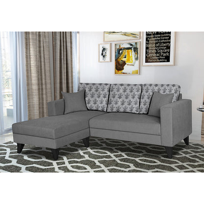 Adorn India Parker Leaf L Shape 4 Seater Sofa Set - Left Hand Side (Grey) Martin Plus (3 Year Warranty)