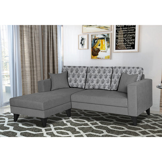 Adorn India Parker Leaf L Shape 4 Seater Sofa Set - Left Hand Side (Grey) Martin Plus (3 Year Warranty)