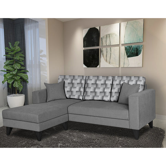 Adorn India Berlin Bricks L Shape 4 Seater Sofa Set (Left Hand Side) (Grey) Martin Plus (3 Year Warranty)