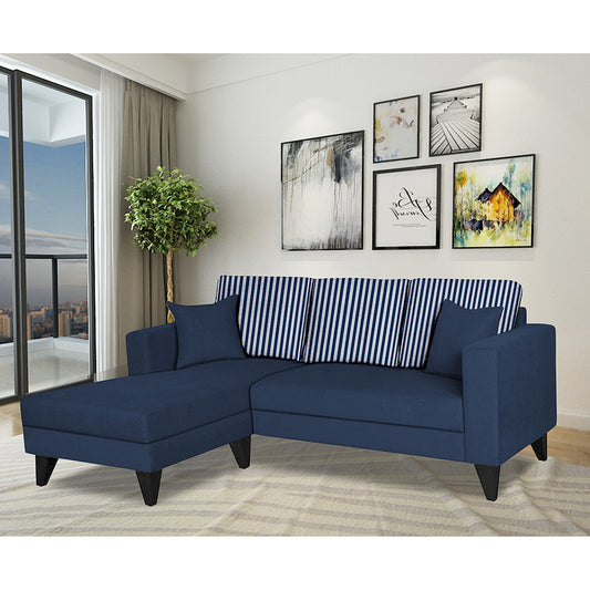 Adorn India Hector Stripes L Shape 4 Seater Sofa Set (Left Hand Side) (Blue) Martin Plus (3 Year Warranty)