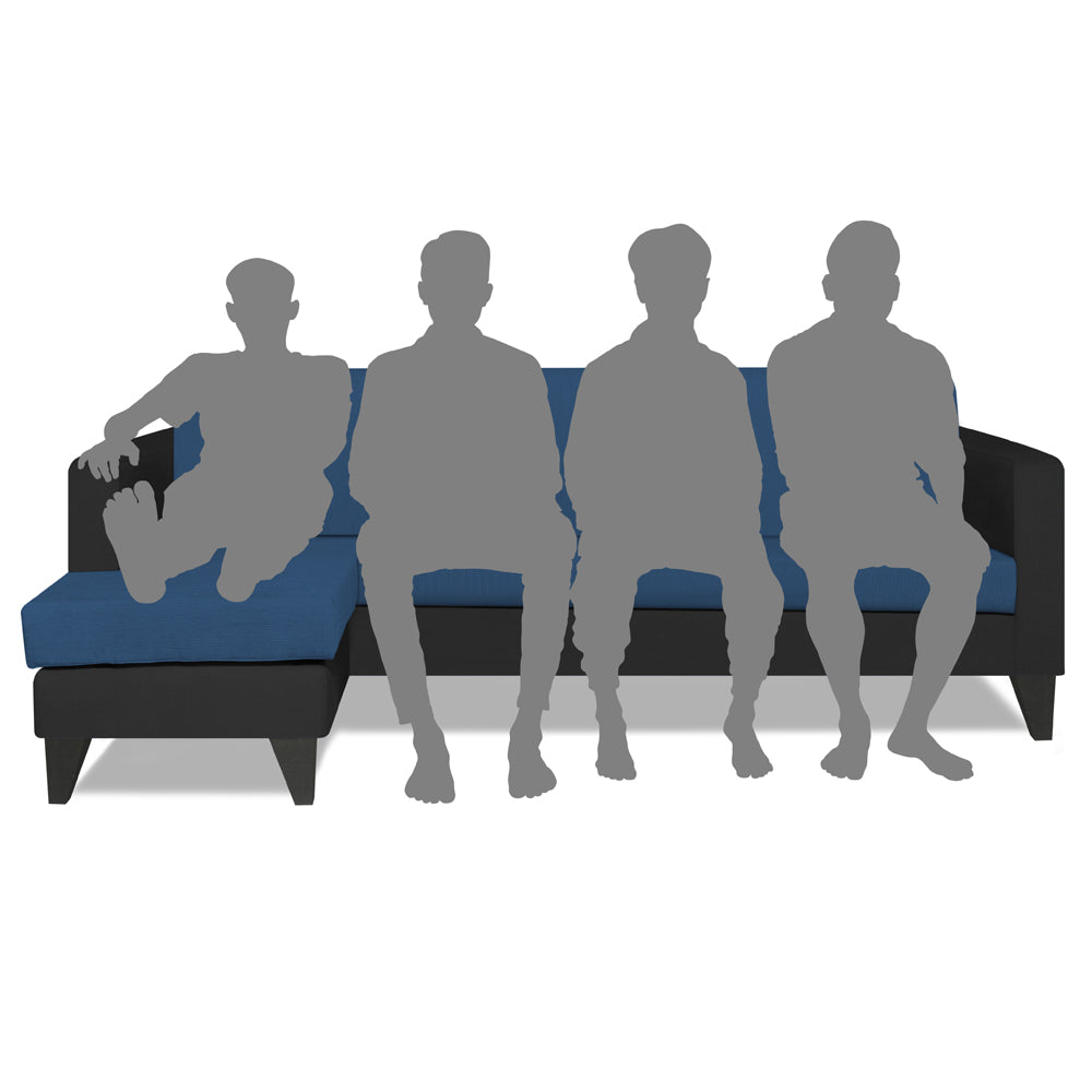 Adorn India Aladra L Shape Decent 5 Seater Sofa Set LHS (Blue & Black) (3 Year Warranty)
