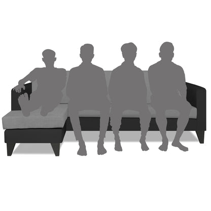 Adorn India Aladra L Shape Decent 5 Seater Sofa Set LHS (Grey & Black) (3 Year Warranty)