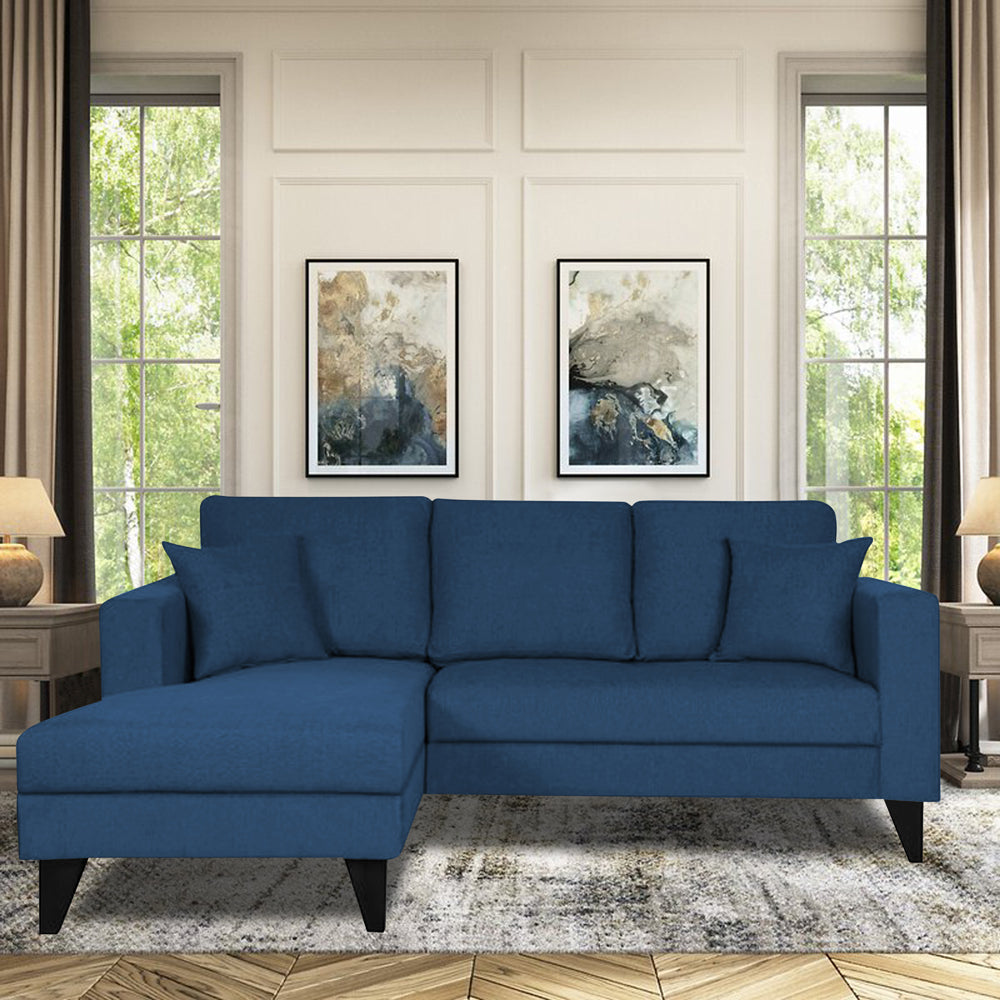 Adorn India Martin L Shape 4 Seater Left Hand Side Sofa Set Plain (Blue) (3 Year Warranty)