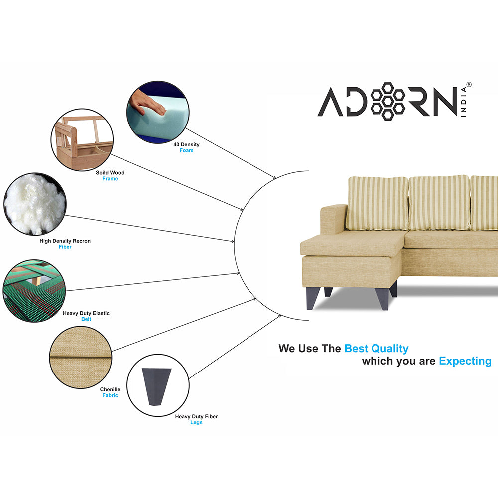 Adorn India Abington Stripes L Shape 5 Seater Sofa Set LHS (Beige) (3 Year Warranty)