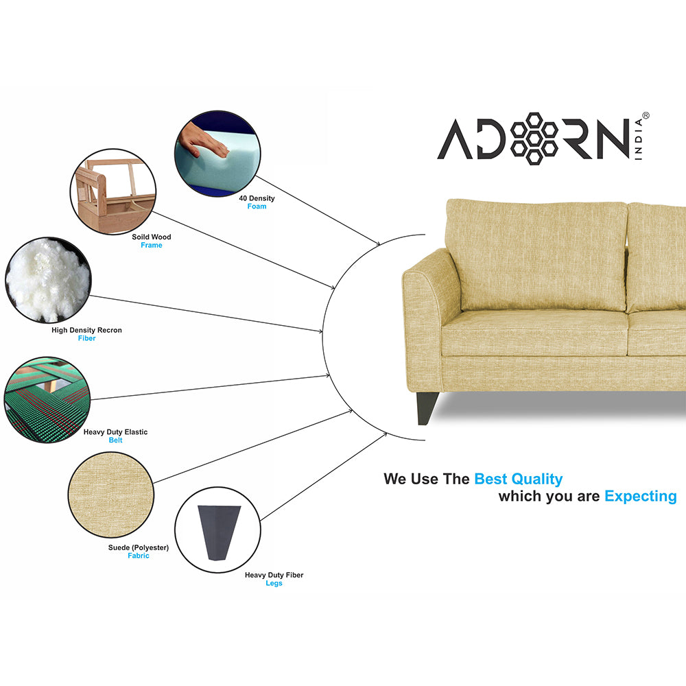 Adorn India Enzo Decent 3+1+1 5 Seater Sofa Set with Centre Table (Beige)