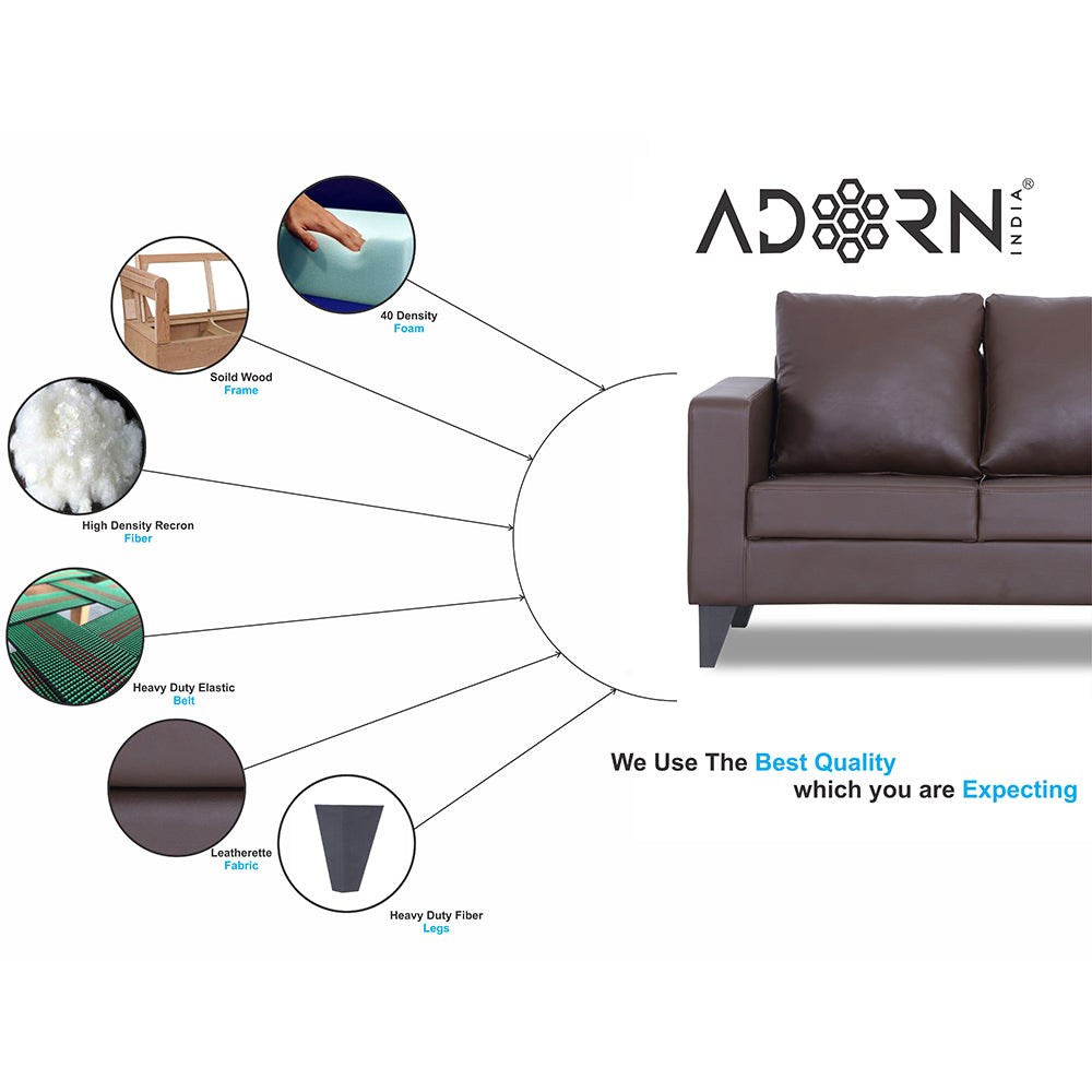 Adorn India Straight line Plus Leatherette 2 Seater Sofa (Brown) (3 Year Warranty)