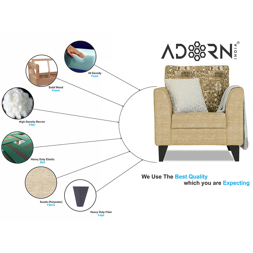 Adorn India Cortina Damask 1 Seater Sofa (Beige)