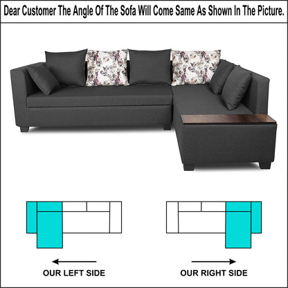 Adorn India Mclain L Shape 6 Seater Sofa (Dark Grey)