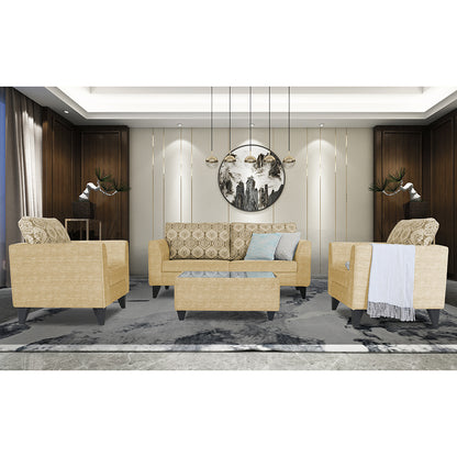 Adorn India Cortina Damask (3 Years Warranty) 3+1+1 5 Seater Sofa Set with Centre Table (Beige) Modern