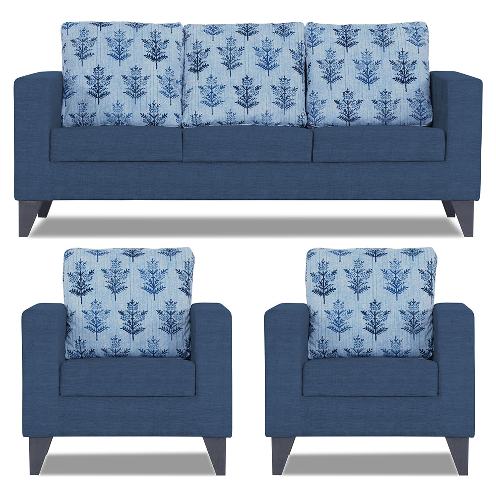 Adorn India Straight line Plus Leaf 3+1+1 5 Seater Sofa Set (Blue)(3 Year Warranty)