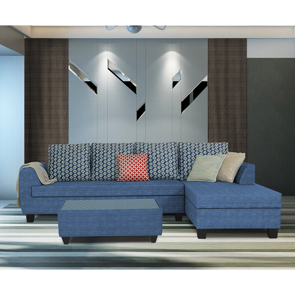 Adorn India Raiden Bricks Premium L Shape 6 Seater Sofa Set with Center Table (Right Hand Side) (Blue) (3 Year Warranty)