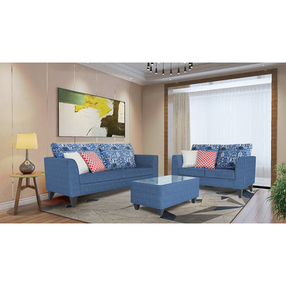 Adorn India Sheldon Crafty 3+2 5 Seater Sofa Set with Centre Table (Blue)