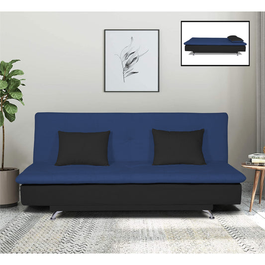 Adorn India Aspen 3 Sofa Cum Bed (Blue and Black) (3 Year Warranty)