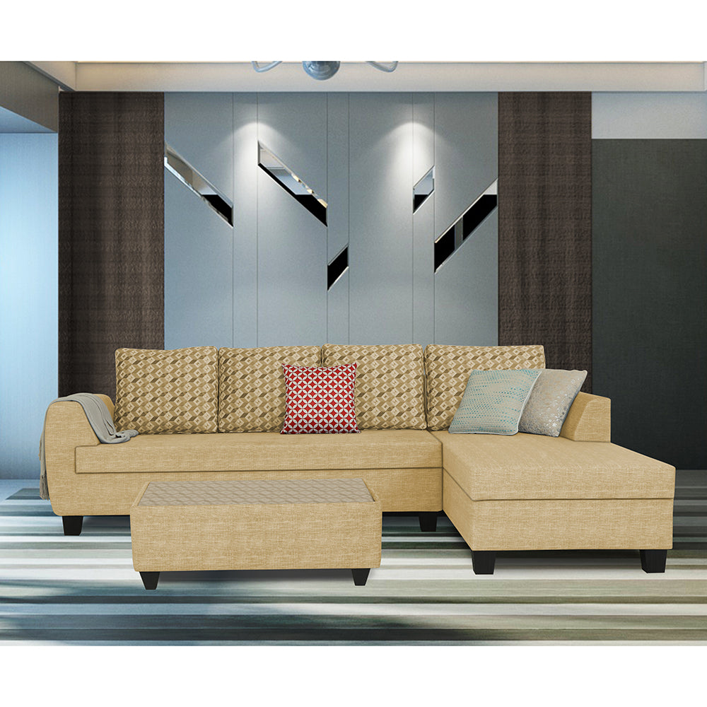 Adorn India Raiden Bricks Premium L Shape 6 Seater Sofa Set with Center Table (Right Hand Side) (Beige) (3 Year Warranty)