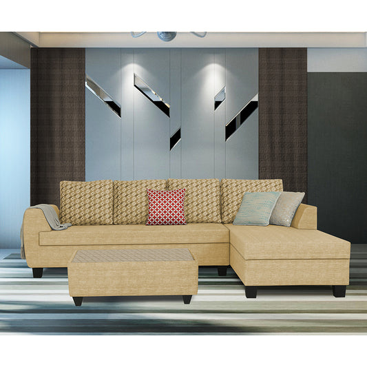 Adorn India Raiden Bricks Premium L Shape 6 Seater Sofa Set with Center Table (Right Hand Side) (Beige) (3 Year Warranty)