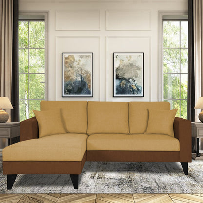 Adorn India Martin L Shape 4 Seater Sofa Set with Two Tone LHS (Brown & Beige) (3 Year Warranty)