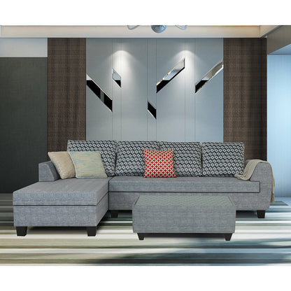 Adorn India Raiden Bricks Premium L Shape 6 Seater Sofa Set with Center Table (Left Hand Side) (Grey) (3 Year Warranty)
