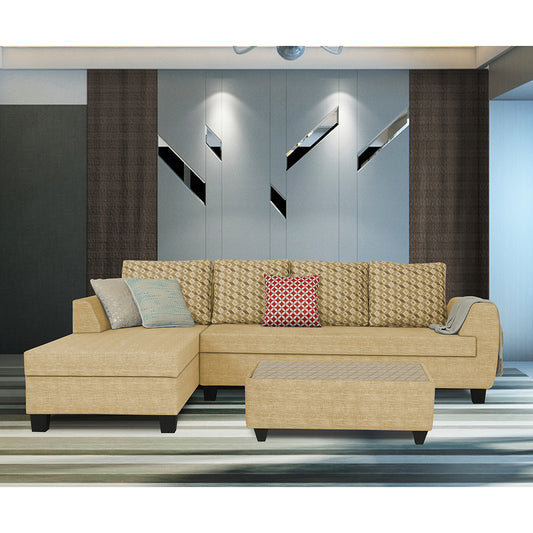 Adorn India Raiden Bricks Premium L Shape 6 Seater Sofa Set with Center Table (Left Hand Side) (Beige) (3 Year Warranty)